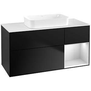Villeroy und Boch Finion Waschtischunterschrank F711MTPD 120x60,3x50,1cm, Regal rechts White matt lacquer, Black matt lacquer