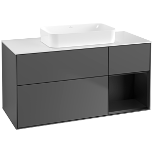 Villeroy und Boch Finion Waschtischunterschrank F711PDGK 120x60,3x50,1cm, Regal rechts Black matt lacquer, Anthracite matt