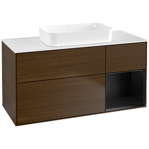 Villeroy und Boch Finion Waschtischunterschrank F711PDGN 120x60,3x50,1cm, Regal rechts Black matt lacquer, Walnut veneer