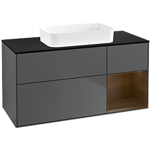 Villeroy und Boch Finion Waschtischunterschrank F712GNGK 120x60,3x50,1cm, Regal rechts Walnut veneer, Anthracite matt