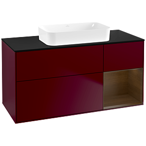Villeroy und Boch Finion Waschtischunterschrank F712GNHB 120x60,3x50,1cm, Regal rechts Walnut veneer, Peony Matt