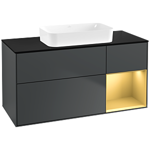 Villeroy und Boch Finion Waschtischunterschrank F712HFHG 120x60,3x50,1cm, Regal rechts Gold matt, Midnight Blue Matt Lacquer