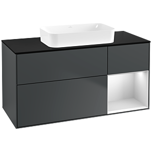Villeroy und Boch Finion Waschtischunterschrank F712MTHG 120x60,3x50,1cm, Regal rechts White matt lacquer, Midnight Blue Matt Lacquer