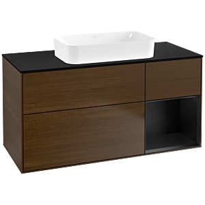 Villeroy und Boch Finion Waschtischunterschrank F712PDGN 120x60,3x50,1cm, Regal rechts Black matt lacquer, Walnut veneer