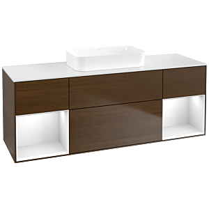 Villeroy und Boch Finion Waschtischunterschrank F741GFGN 160x60,3x50,1cm, Regale Glossy white lacquer, Walnut veneer