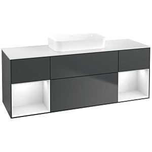 Villeroy und Boch Finion Waschtischunterschrank F741GFHG 160x60,3x50,1cm, Regale Glossy white lacquer, Midnight Blue Matt Lacquer