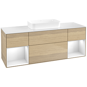 Villeroy und Boch Finion Waschtischunterschrank F741GFPC 160x60,3x50,1cm, Regale Glossy white lacquer, Oak Veneer
