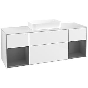 Villeroy und Boch Finion Waschtischunterschrank F741GKGF 160x60,3x50,1cm, Regale Anthracite matt lacquer, Glossy white lacquer