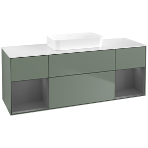 Villeroy und Boch Finion Waschtischunterschrank F741GKGM 160x60,3x50,1cm, Regale Anthracite matt lacquer, Olive Matt Lacquer