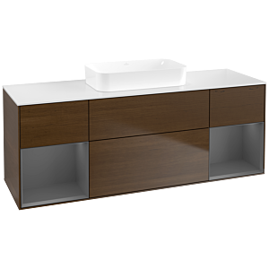 Villeroy und Boch Finion Waschtischunterschrank F741GKGN 160x60,3x50,1cm, Regale Anthracite matt lacquer, Walnut veneer