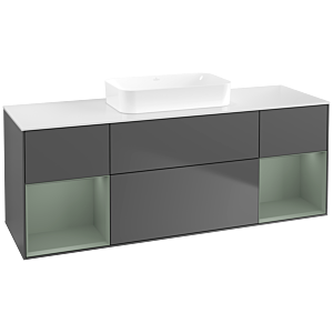 Villeroy und Boch Finion Waschtischunterschrank F741GMGK 160x60,3x50,1cm, Regale Olive matt lacquer, Anthracite matt