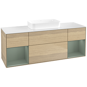 Villeroy und Boch Finion Waschtischunterschrank F741GMPC 160x60,3x50,1cm, Regale Olive matt lacquer, Oak Veneer