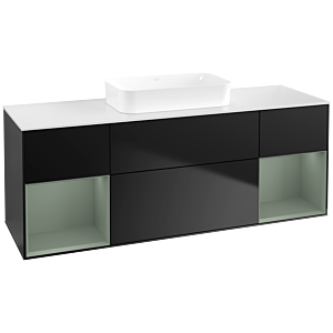 Villeroy und Boch Finion Waschtischunterschrank F741GMPD 160x60,3x50,1cm, Regale Olive matt lacquer, Black matt lacquer