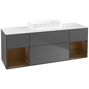 Villeroy und Boch Finion Waschtischunterschrank F741GNGK 160x60,3x50,1cm, Regale Walnut veneer, Anthracite matt