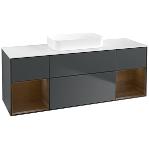 Villeroy und Boch Finion Waschtischunterschrank F741GNHG 160x60,3x50,1cm, Regale Walnut veneer, Midnight Blue Matt Lacquer