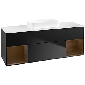 Villeroy und Boch Finion Waschtischunterschrank F741GNPD 160x60,3x50,1cm, Regale Walnut veneer, Black matt lacquer