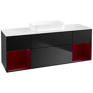Villeroy und Boch Finion Waschtischunterschrank F741HBPD 160x60,3x50,1cm, Regale Peony matt lacquer, Black matt lacquer