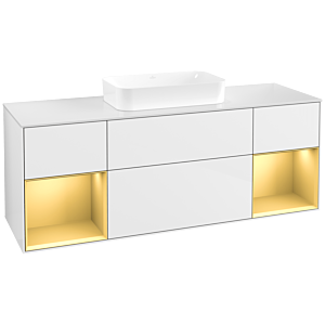 Villeroy und Boch Finion Waschtischunterschrank F741HFGF 160x60,3x50,1cm, Regale Gold matt lacquer, Glossy white lacquer