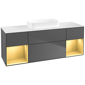 Villeroy und Boch Finion Waschtischunterschrank F741HFGK 160x60,3x50,1cm, Regale Gold matt lacquer, Anthracite matt