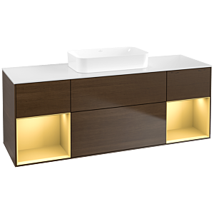 Villeroy und Boch Finion Waschtischunterschrank F741HFGN 160x60,3x50,1cm, Regale Gold matt lacquer, Walnut veneer