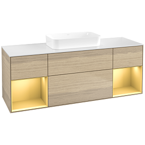 Villeroy und Boch Finion Waschtischunterschrank F741HFPC 160x60,3x50,1cm, Regale Gold matt lacquer, Oak Veneer