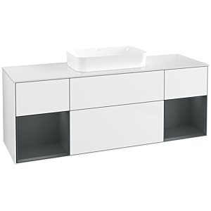 Villeroy und Boch Finion Waschtischunterschrank F741HGGF 160x60,3x50,1cm, Regale Midnight matt lacquer, Glossy white lacquer