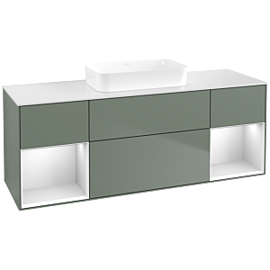 Villeroy und Boch Finion Waschtischunterschrank F741MTGM 160x60,3x50,1cm, Regale White matt lacquer, Olive Matt Lacquer