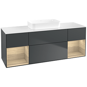 Villeroy und Boch Finion Waschtischunterschrank F741PCHG 160x60,3x50,1cm, Regale Oak Veneer, Midnight Blue Matt Lacquer