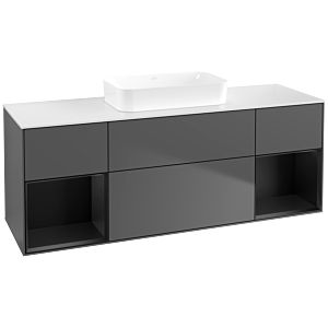 Villeroy und Boch Finion Waschtischunterschrank F741PDGK 160x60,3x50,1cm, Regale Black matt lacquer, Anthracite matt