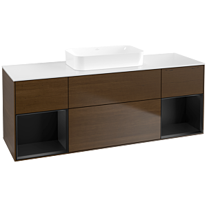 Villeroy und Boch Finion Waschtischunterschrank F741PDGN 160x60,3x50,1cm, Regale Black matt lacquer, Walnut veneer