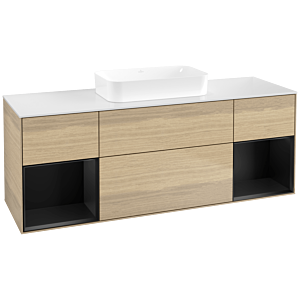 Villeroy und Boch Finion Waschtischunterschrank F741PDPC 160x60,3x50,1cm, Regale Black matt lacquer, Oak Veneer