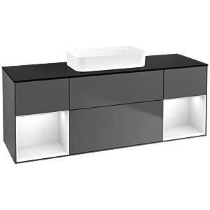 Villeroy und Boch Finion Waschtischunterschrank F742GFGK 160x60,3x50,1cm, Regale Glossy white lacquer, Anthracite matt