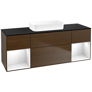 Villeroy und Boch Finion Waschtischunterschrank F742GFGN 160x60,3x50,1cm, Regale Glossy white lacquer, Walnut veneer