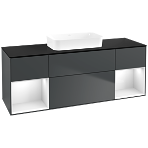Villeroy und Boch Finion Waschtischunterschrank F742GFHG 160x60,3x50,1cm, Regale Glossy white lacquer, Midnight Blue Matt Lacquer