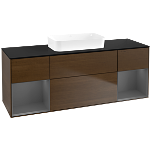 Villeroy und Boch Finion Waschtischunterschrank F742GKGN 160x60,3x50,1cm, Regale Anthracite matt lacquer, Walnut veneer