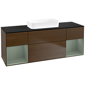 Villeroy et Boch Finion Villeroy et Boch F742GMGN 160x60.3x50.1cm, étagères laqué mat olive, placage noyer