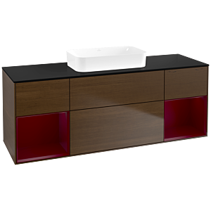 Villeroy und Boch Finion Waschtischunterschrank F742HBGN 160x60,3x50,1cm, Regale Peony matt lacquer, Walnut veneer