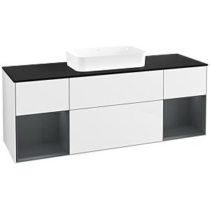 Villeroy und Boch Finion Waschtischunterschrank F742HGGF 160x60,3x50,1cm, Regale Midnight matt lacquer, Glossy white lacquer