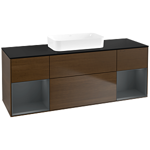 Villeroy und Boch Finion Waschtischunterschrank F742HGGN 160x60,3x50,1cm, Regale Midnight matt lacquer, Walnut veneer
