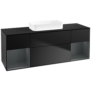 Villeroy und Boch Finion Waschtischunterschrank F742HGPD 160x60,3x50,1cm, Regale Midnight matt lacquer, Black matt lacquer