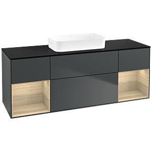 Villeroy und Boch Finion Waschtischunterschrank F742PCHG 160x60,3x50,1cm, Regale Oak Veneer, Midnight Blue Matt Lacquer