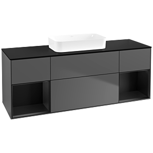 Villeroy und Boch Finion Waschtischunterschrank F742PDGK 160x60,3x50,1cm, Regale Black matt lacquer, Anthracite matt