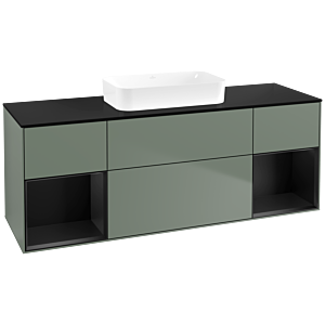 Villeroy et Boch Finion F742PDGM 160x60.3x50.1cm, étagères laqué noir mat, Olive Matt Lacquer