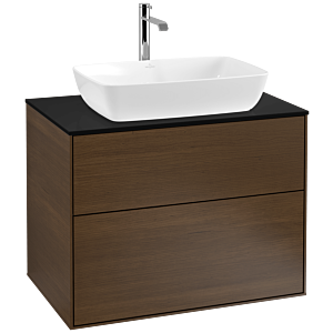 Villeroy und Boch Finion Waschtischunterschrank F75200GN 80x60,3cm, Abdeckplatte black matt, Walnut veneer