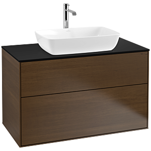 Villeroy und Boch Finion Waschtischunterschrank F76200GN 100x60,3cm, Abdeckplatte black matt, Walnut veneer