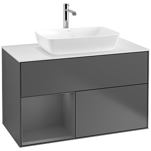 Villeroy und Boch Finion Waschtischunterschrank F771GKGK 100cm, Abdeckplatte white matt, Regale Anthracite matt lacquer, Anthracite matt
