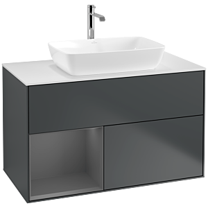 Villeroy und Boch Finion Waschtischunterschrank F771GKHG 100cm, Abdeckplatte white matt, Regale Anthracite matt lacquer, Midnight Blue Matt Lacquer