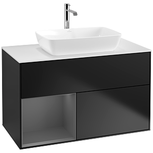 Villeroy und Boch Finion Waschtischunterschrank F771GKPD 100cm, Abdeckplatte white matt, Regale Anthracite matt lacquer, Black matt lacquer