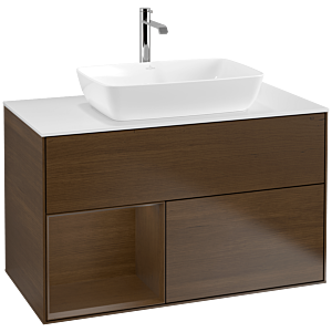 Villeroy et Boch Finion Villeroy et Boch F771GNGN 100cm, plaque de recouvrement blanc mat, étagères Walnut Veneer , placage Walnut Veneer