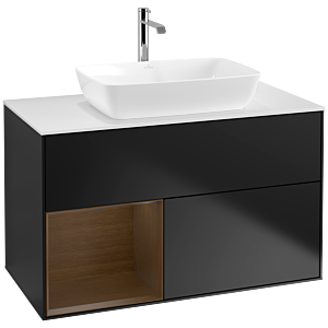 Villeroy et Boch Finion Villeroy et Boch F771GNPD 100cm, plaque de recouvrement blanc mat, étagères Walnut Veneer , laqué noir mat